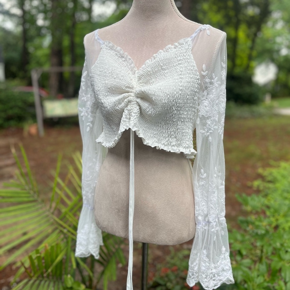 Romantic + Chic Crop Top White Lace Sleeves 🥰 Size 4X, SHEIN Curve